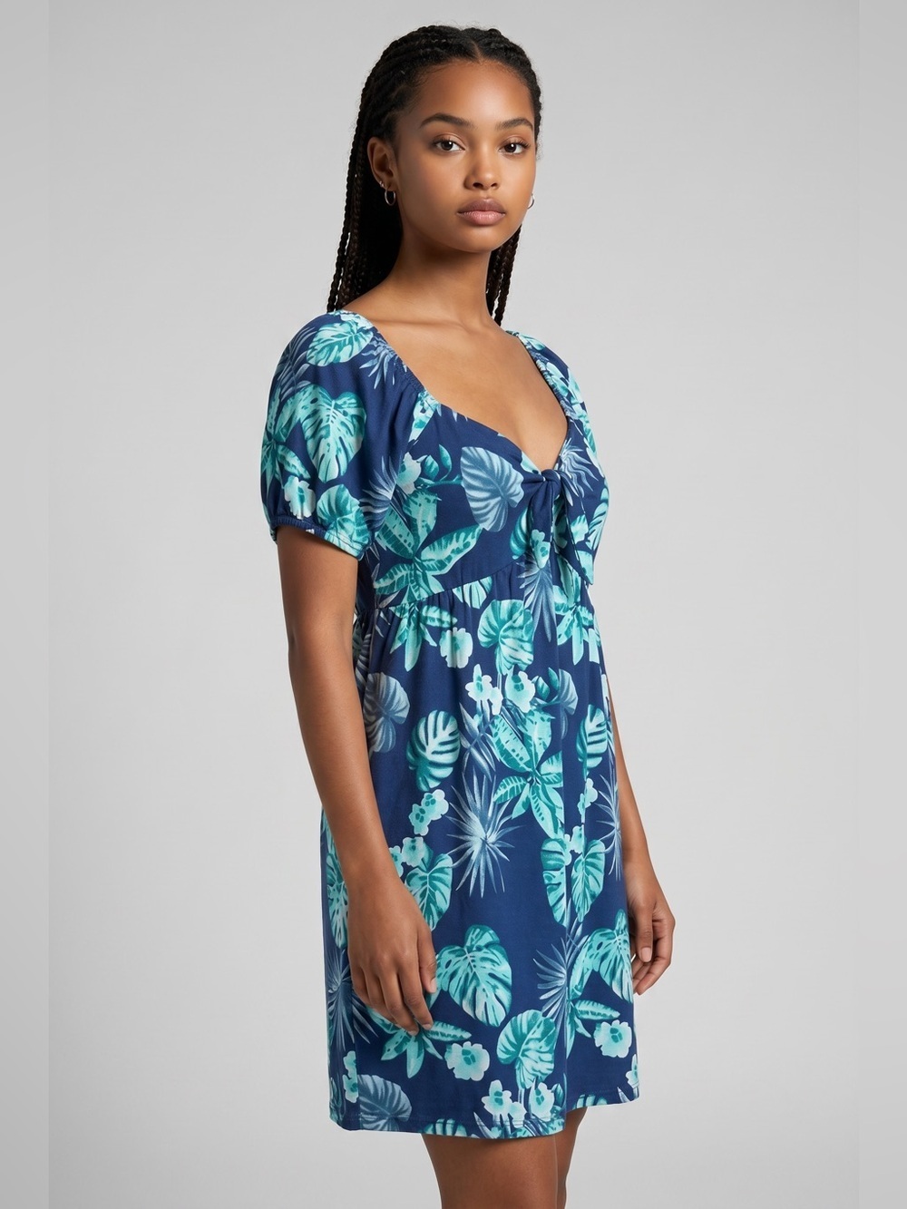 Suzanne Betro Tropical Leaf Print Mini Dress